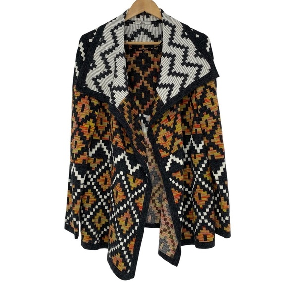 Bass aztec print heavy weight open front cardigan with collar wms sz large - Picture 1 of 11